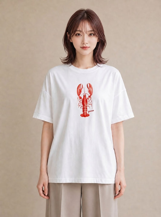 Tシャツ レディース ヤドカリ 海の生き物 海 イラスト ラフカジュアル ラフ レイヤード 白T