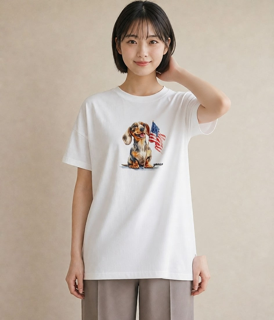 グラフィックTシャツ レディース ミニチュアダックスフンド 犬 いぬ イラスト 上品 姉妹 送別ギフト 白T