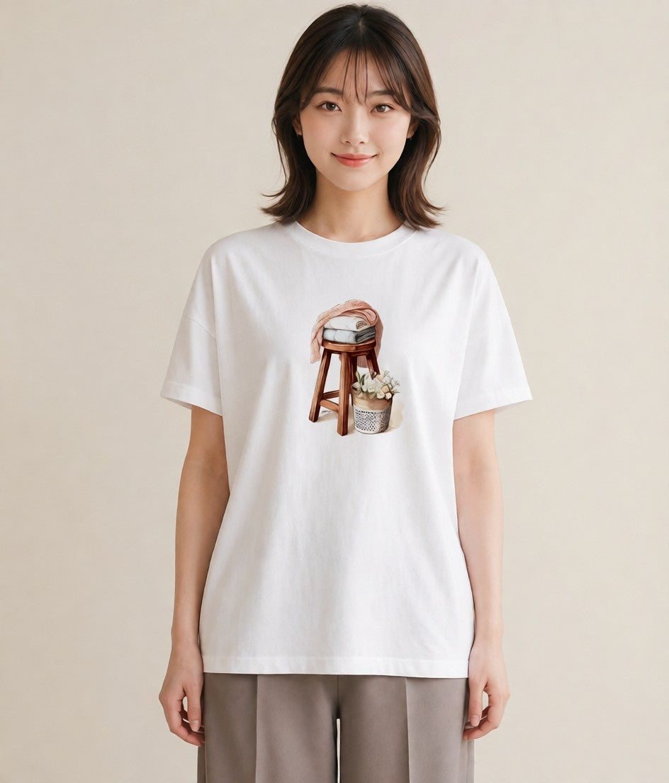 デザインTシャツ レディース 雨上がりのベンチ ベンチ ナチュラル アンティーク イラスト こなれ感 デート 帰省 白T