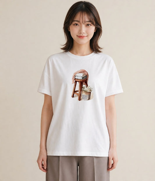 デザインTシャツ レディース 雨上がりのベンチ ベンチ ナチュラル アンティーク イラスト こなれ感 デート 帰省 白T