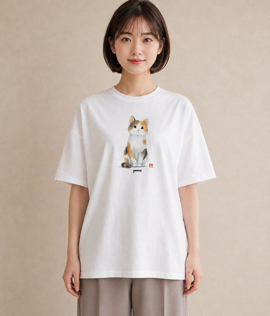 デザインTシャツ レディース マンチカン 猫 ねこ イラスト 水彩風 敬老の日 ホワイトデー 白T