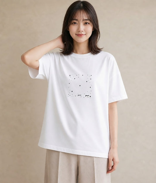 デザインTシャツ レディース 月と星 星空 ムーン イラスト きれいめ 通勤 在宅 白T
