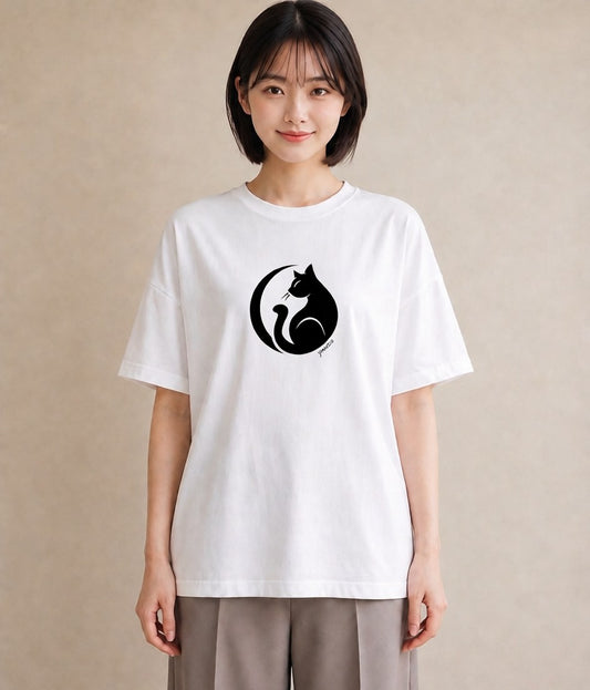 半袖Tシャツ レディース 猫 ねこ ネコ イラスト ポップ 通勤 在宅 白T