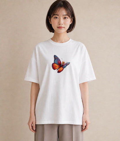半袖Tシャツ レディース ちょうちょ 蝶 バタフライ 昆虫 虫 イラスト 春服 ミセス 白T