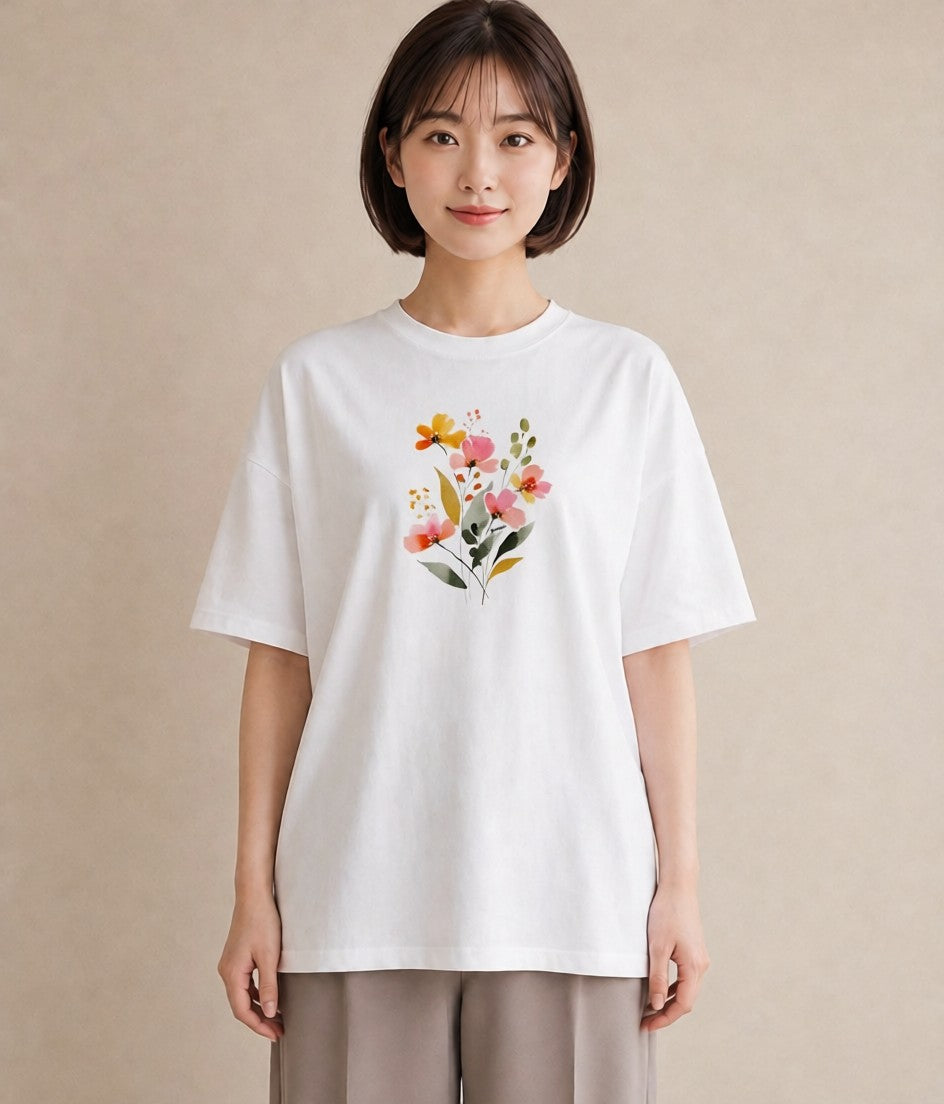 Tシャツ レディース ミモザ 花 花柄 イラスト カジュアル 春コーデ 姉妹 白T