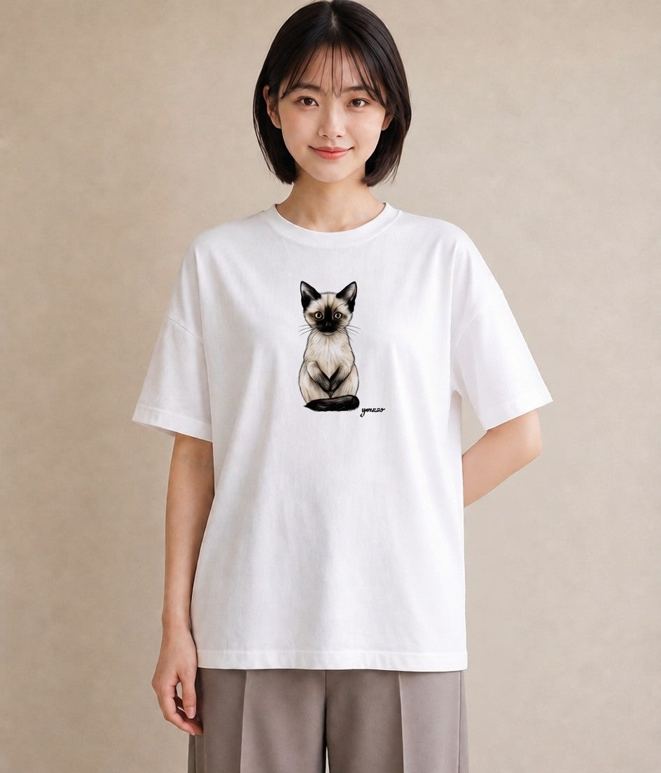 デザインTシャツ レディース ラグドール 猫 ねこ イラスト ミニマル 自分用 ルームウェア 白T