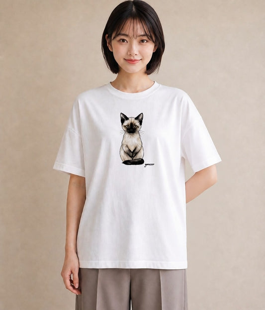 デザインTシャツ レディース ラグドール 猫 ねこ イラスト ミニマル 自分用 ルームウェア 白T