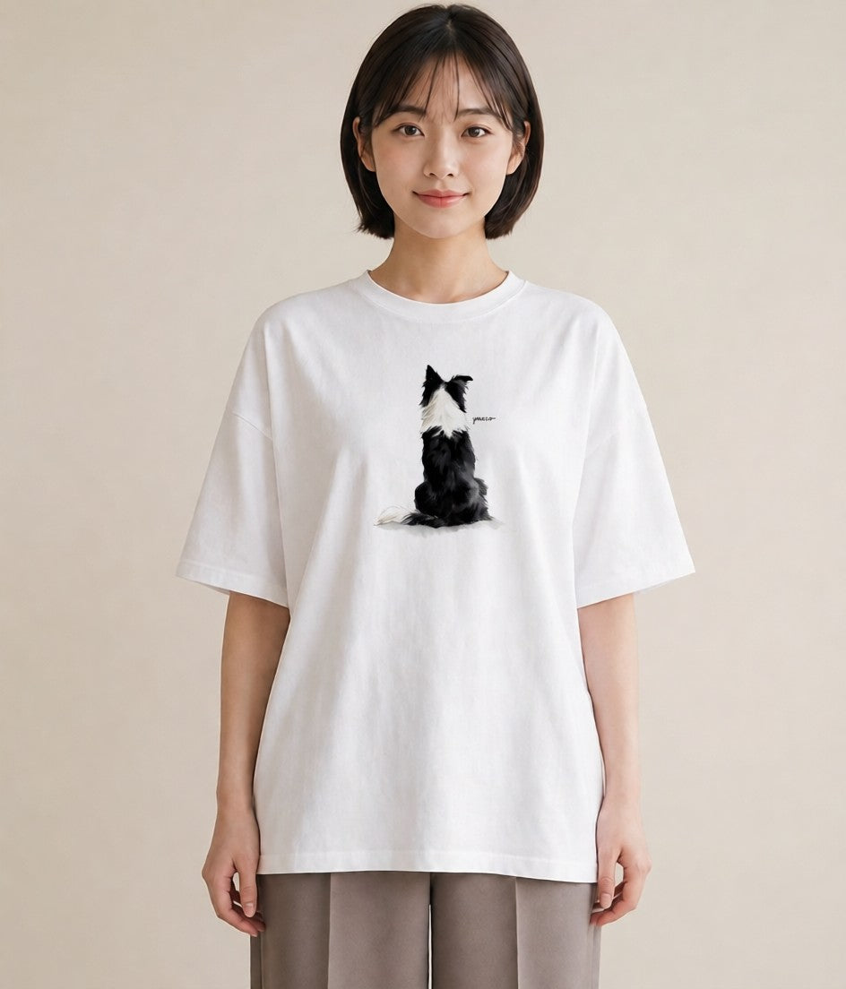 グラフィックTシャツ レディース ボーダーコリー 犬 いぬ イラスト ラフカジュアル お出かけ 普段着 白T