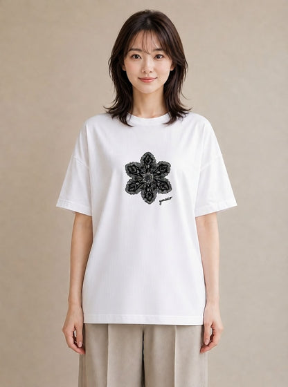 デザインTシャツ レディース レースハンカチ レース ハンカチ ナチュラル アンティーク イラスト 北欧風 女性 旅行用 白T