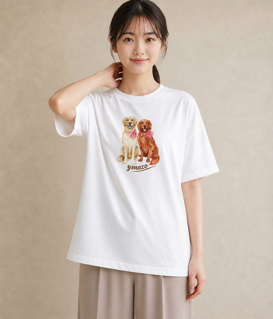 グラフィックTシャツ レディース ゴールデンレトリバー ゴールデン 犬 いぬ イラスト ヴィンテージ風 レイヤード 友達ギフト 白T