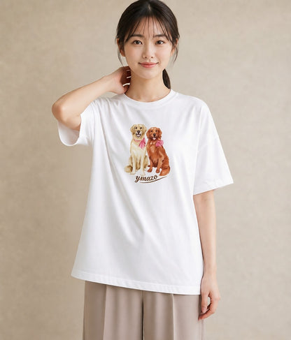 グラフィックTシャツ レディース ゴールデンレトリバー ゴールデン 犬 いぬ イラスト ヴィンテージ風 レイヤード 友達ギフト 白T