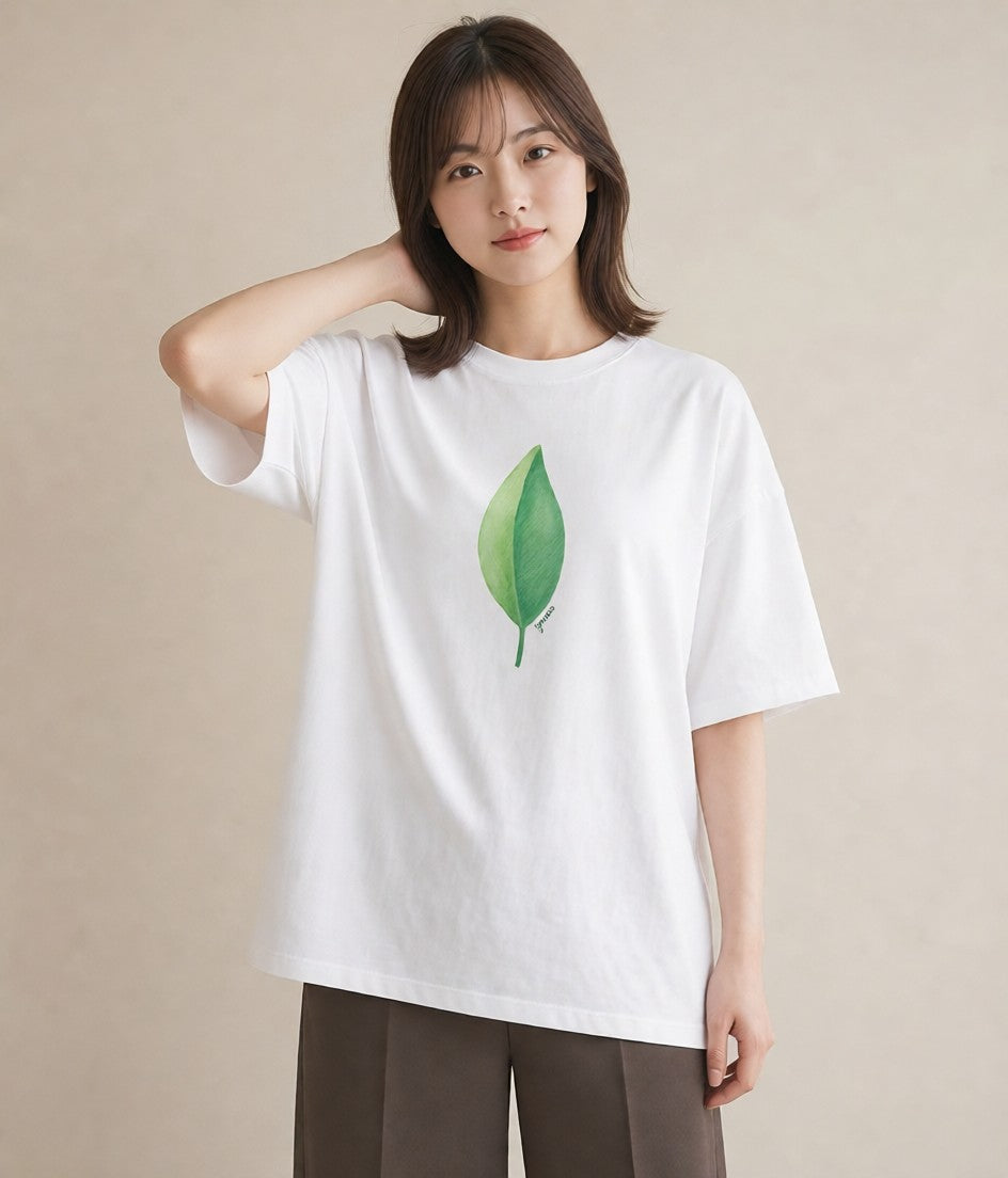 プリントTシャツ レディース シダ 植物 ボタニカル イラスト アート風 ビーチ デイリーウェア 白T
