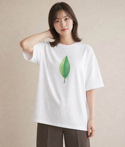 プリントTシャツ レディース シダ 植物 ボタニカル イラスト アート風 ビーチ デイリーウェア 白T