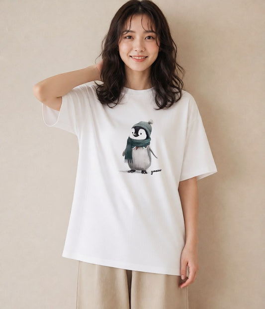 プリントTシャツ レディース コウテイペンギン 動物 アニマル イラスト ユニーク 親子 20代 白T
