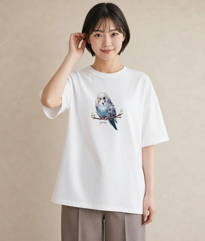 デザインTシャツ レディース ボタンインコ ペット 動物 イラスト レトロ 秋コーデ おしゃれギフト 白T