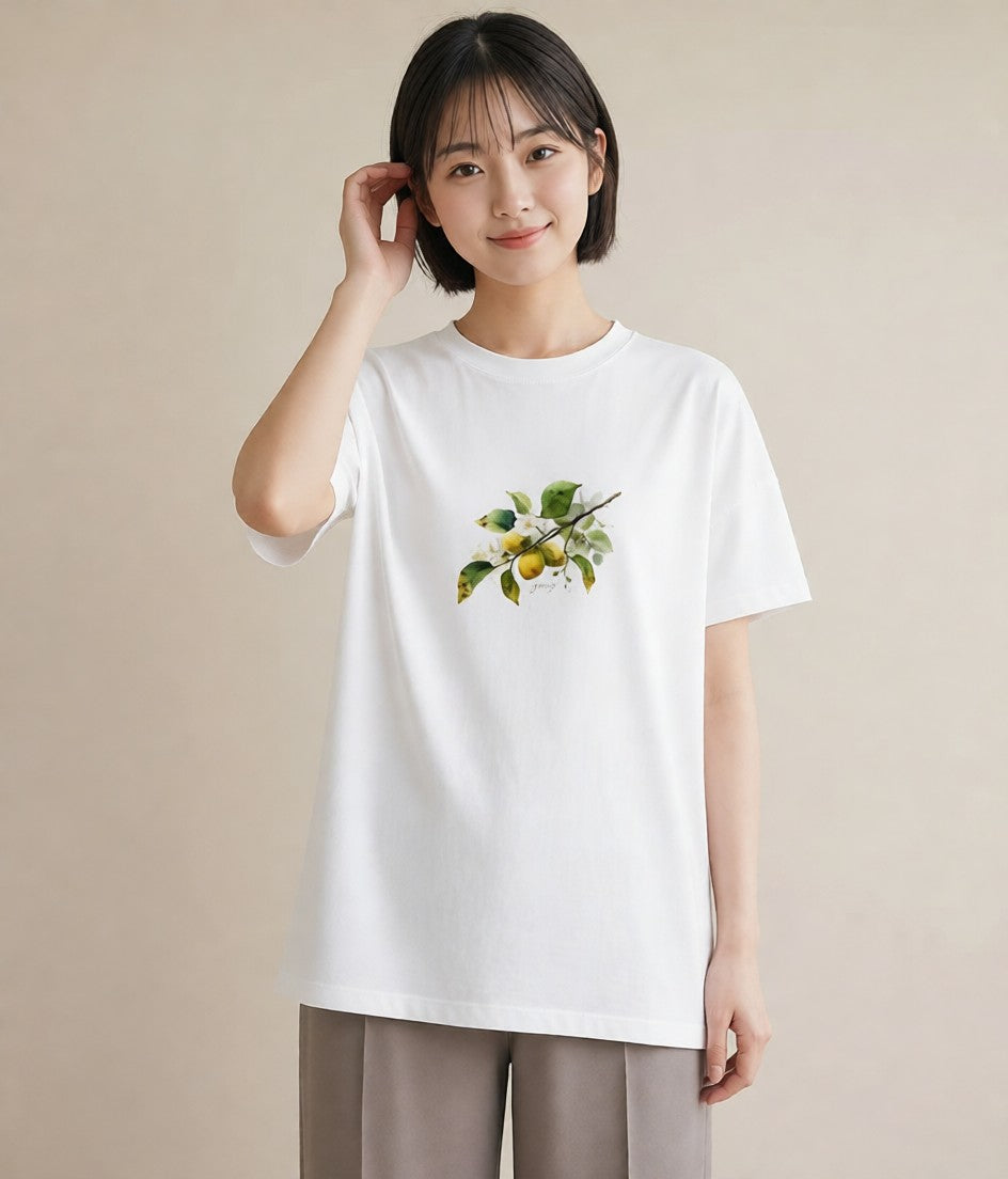 Tシャツ レディース 金木犀 花 花柄 イラスト 淡色 お出かけ 普段着 白T