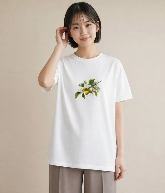 Tシャツ レディース 金木犀 花 花柄 イラスト 淡色 お出かけ 普段着 白T
