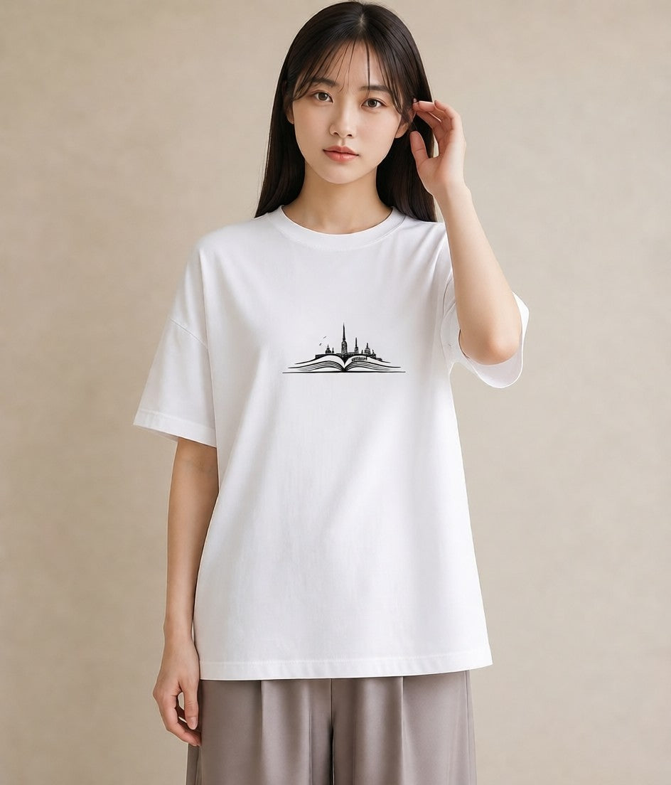 グラフィックTシャツ レディース 本 読書 ブック イラスト 普段使い カフェ巡り 女子会 白T