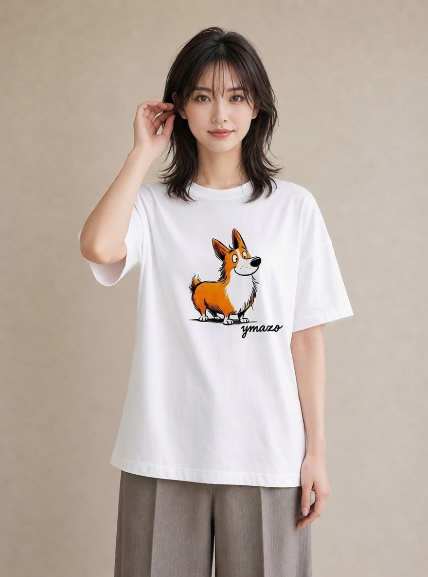 半袖Tシャツ レディース ウェルシュコーギー コーギー 犬 いぬ イラスト 上品 春服 ミセス 白T