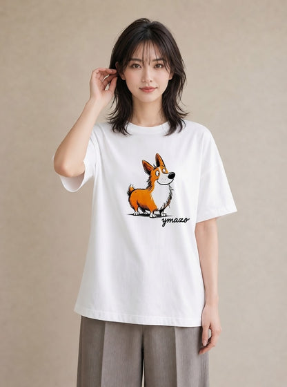 半袖Tシャツ レディース ウェルシュコーギー コーギー 犬 いぬ イラスト 上品 春服 ミセス 白T