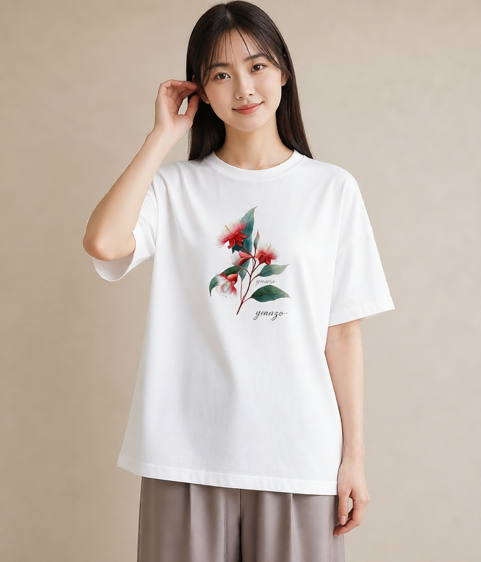 デザインTシャツ レディース ミモザ 花 花柄 イラスト ナチュラル 自分用 ルームウェア 白T