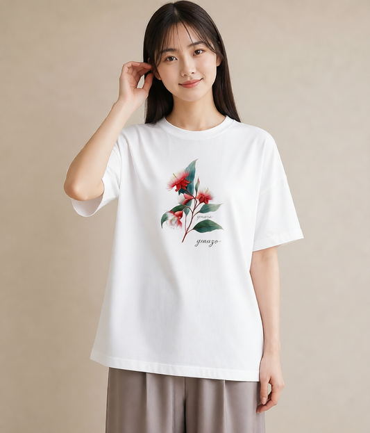 デザインTシャツ レディース ミモザ 花 花柄 イラスト ナチュラル 自分用 ルームウェア 白T