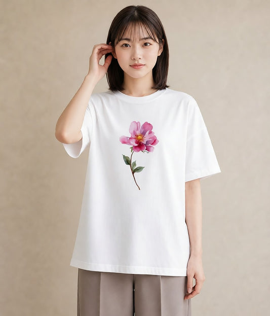 グラフィックTシャツ レディース コスモス 秋桜 花 花柄 イラスト ガーリー 社会人 女性 白T