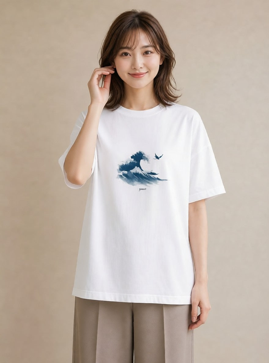 半袖Tシャツ レディース 海 星空 宇宙 イラスト 春服 ミセス 白T