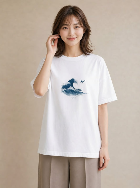 半袖Tシャツ レディース 海 星空 宇宙 イラスト 春服 ミセス 白T