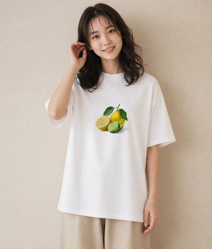 プリントTシャツ レディース レモン 檸檬 食べ物 フード イラスト 旅行コーデ カフェ巡り 女子会 白T