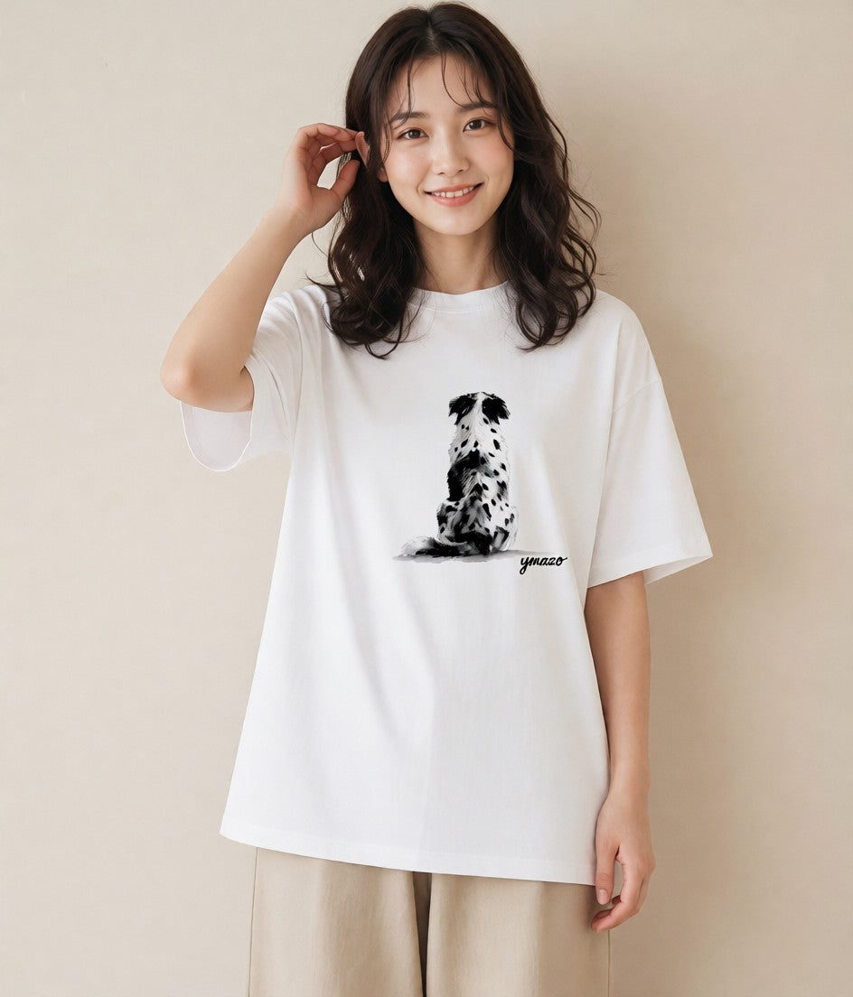 デザインTシャツ レディース ボーダーコリー 犬 いぬ イラスト 手描き風 ママ カフェ服 白T