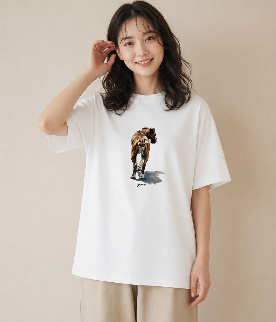 Tシャツ レディース 老犬 犬 いぬ イラスト ニュアンス デイリーウェア 休日 白T