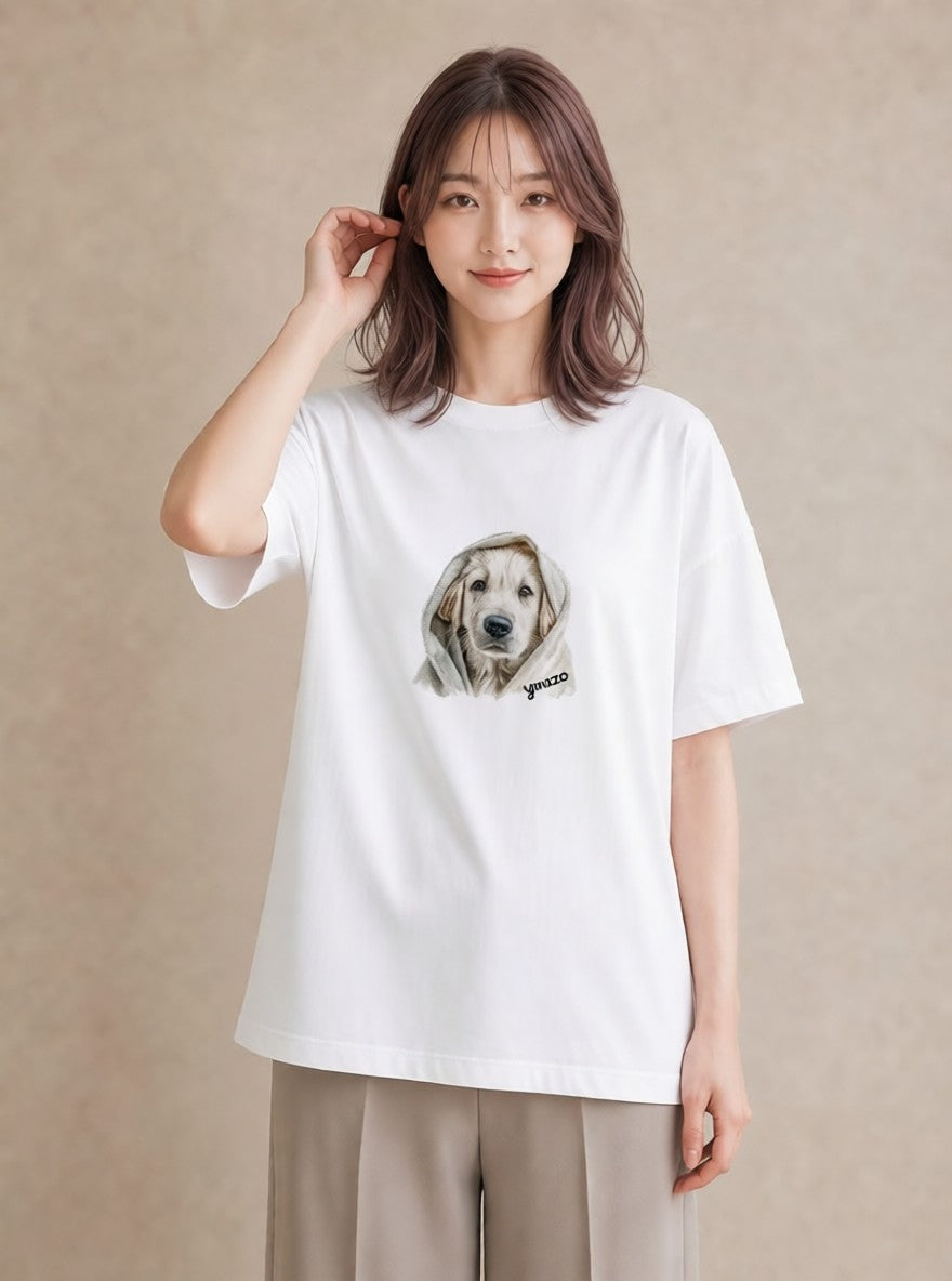半袖Tシャツ レディース ゴールデンレトリバー ゴールデン 犬 いぬ イラスト きれいめカジュアル 買い物 夏コーデ 白T