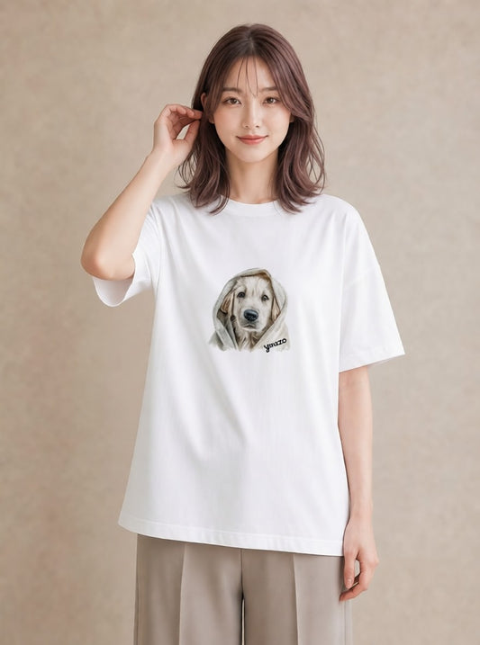 半袖Tシャツ レディース ゴールデンレトリバー ゴールデン 犬 いぬ イラスト きれいめカジュアル 買い物 夏コーデ 白T