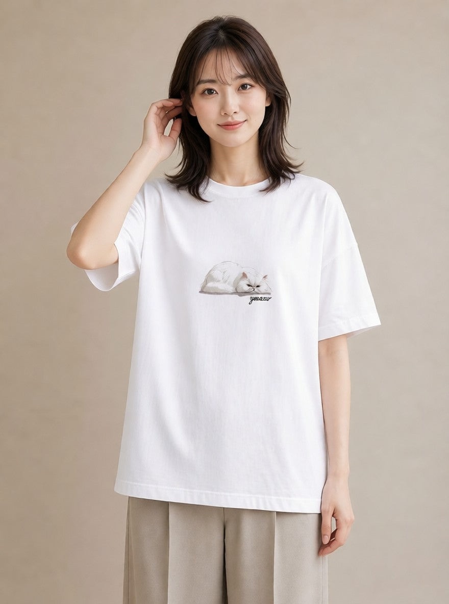 デザインTシャツ レディース ブリティッシュショートヘア 猫 ねこ イラスト 淡色 綿100 デート 白T