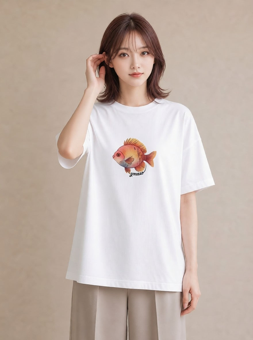 グラフィックTシャツ レディース ベタ ペット 動物 イラスト 旅行コーデ ビーチ デイリーウェア 白T