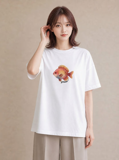 グラフィックTシャツ レディース ベタ ペット 動物 イラスト 旅行コーデ ビーチ デイリーウェア 白T
