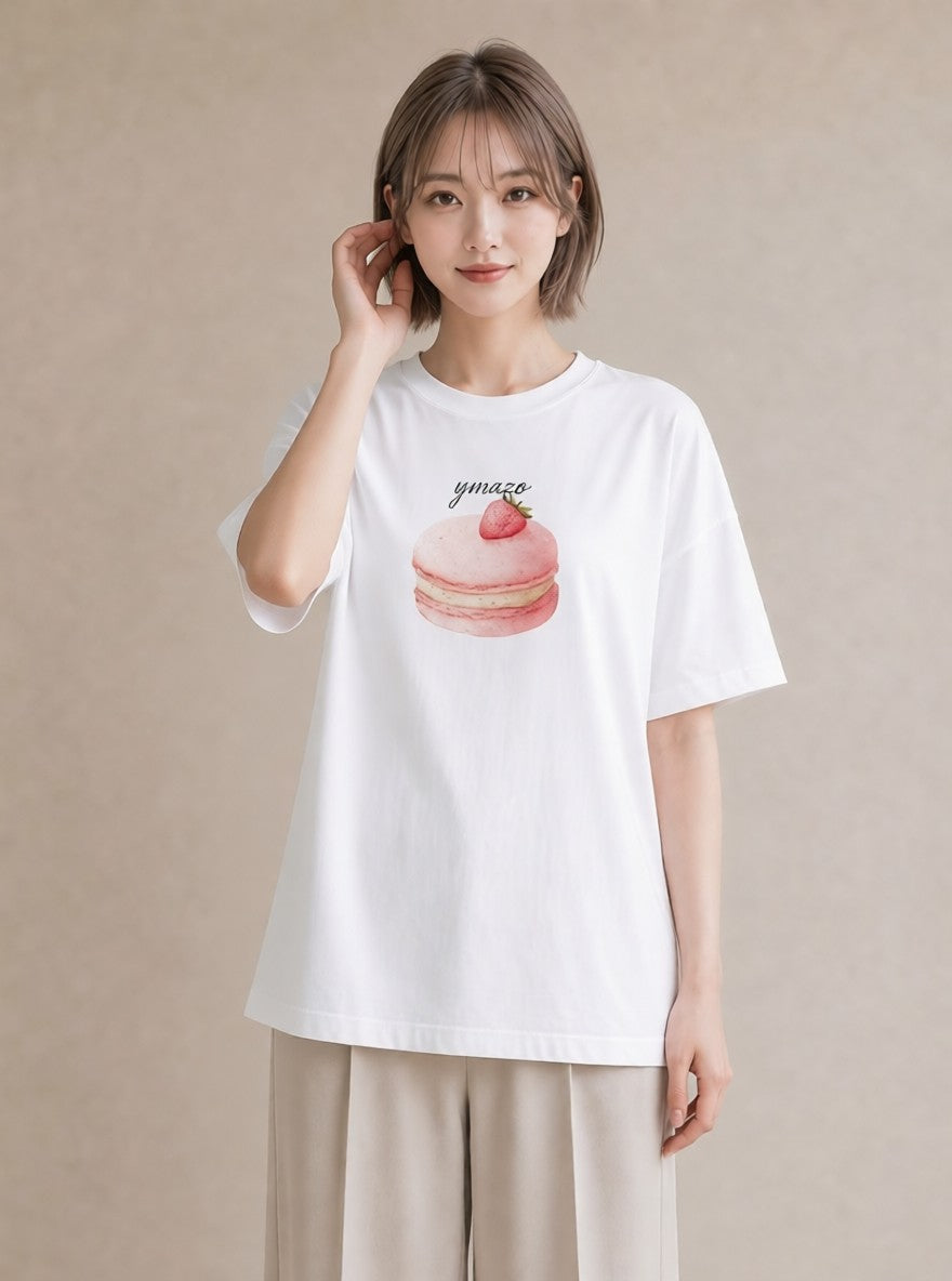 Tシャツ レディース プリン 食べ物 フード イラスト 韓国風 カフェ服 クリスマス 白T