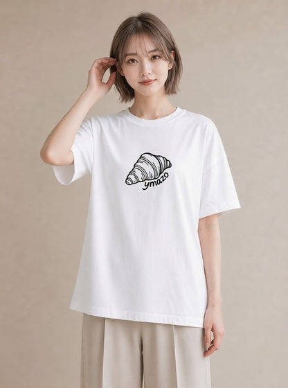 プリントTシャツ レディース パン ベーカリー イラスト 個性的 カジュアルコーデ 買い物 白T