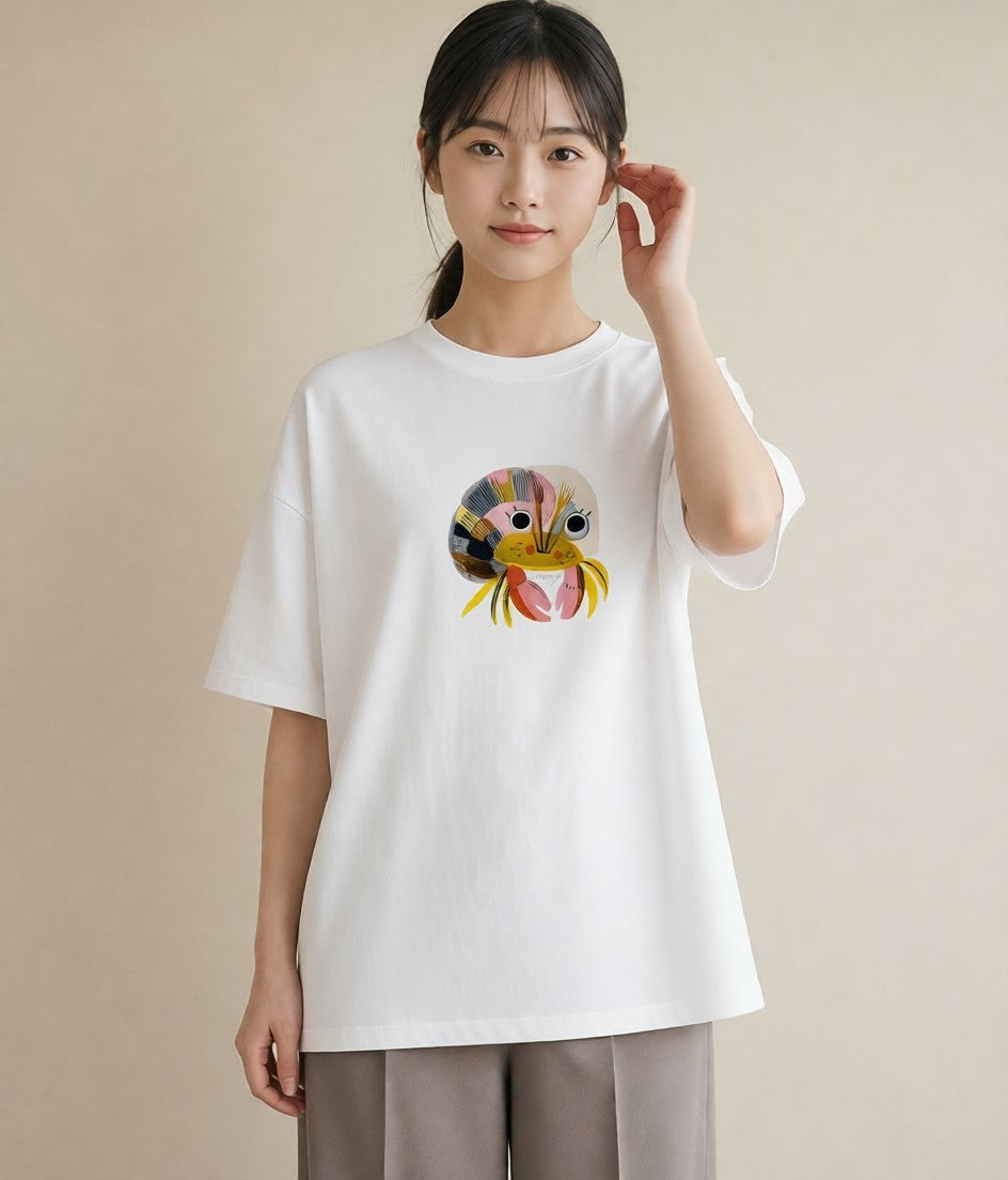 グラフィックTシャツ レディース ヤドカリ 海の生き物 海 イラスト 休日コーデ 女性 旅行用 白T