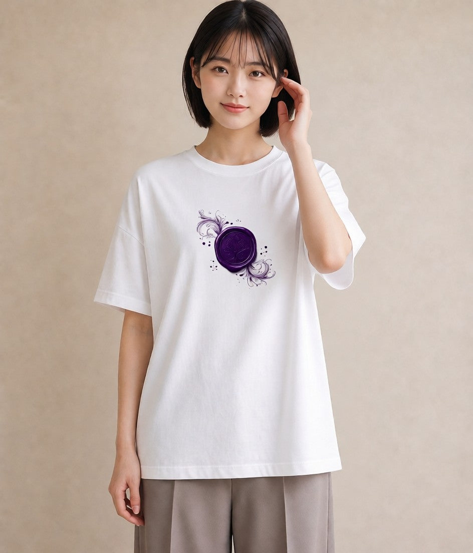 プリントTシャツ レディース 封蝋 手紙 アンティーク ナチュラル イラスト ポップ 春服 ミセス 白T