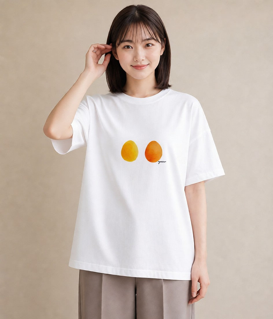 半袖Tシャツ レディース 目玉焼き 食べ物 フード イラスト ラフ 通勤 在宅 白T