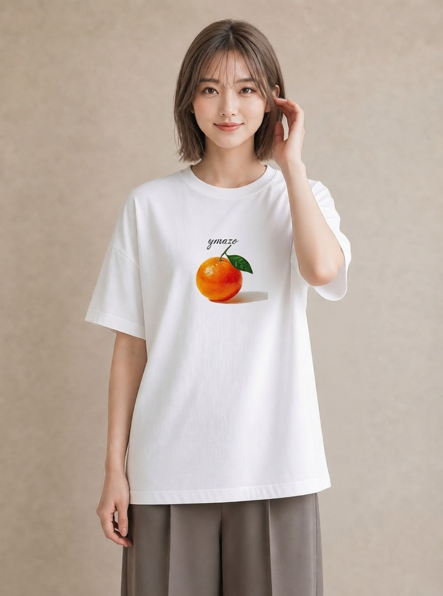 デザインTシャツ レディース みかん 食べ物 フード イラスト 手描き風 誕生日プレゼント 綿100 白T