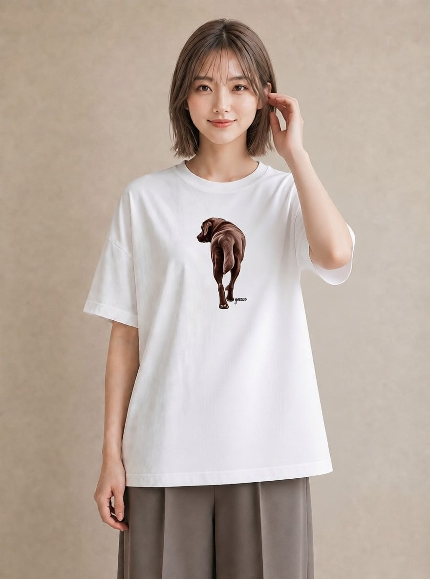 プリントTシャツ レディース ラブラドールレトリバー 犬 いぬ イラスト 韓国風 綿100 デート 白T