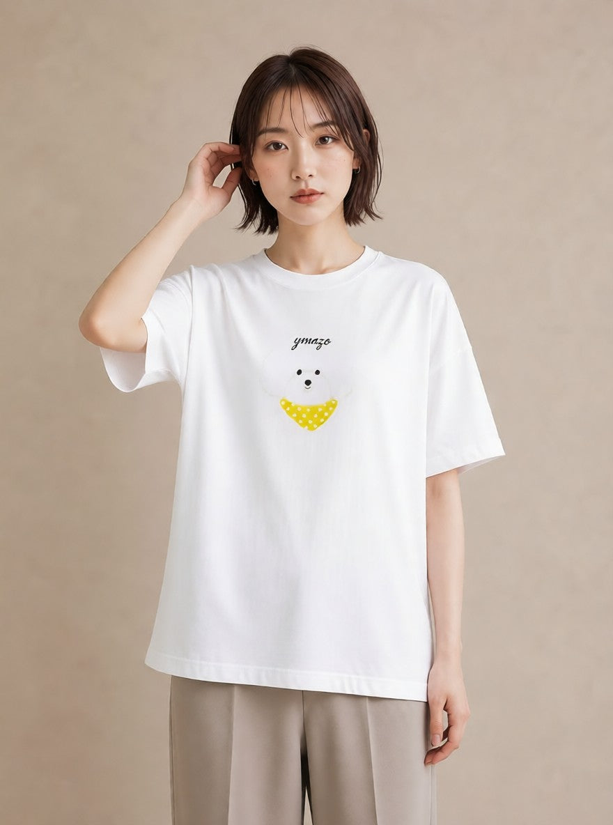 Tシャツ レディース ビションフリーゼ 犬 いぬ イラスト 淡色 秋コーデ おしゃれギフト 白T