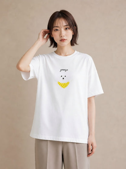 Tシャツ レディース ビションフリーゼ 犬 いぬ イラスト 淡色 秋コーデ おしゃれギフト 白T