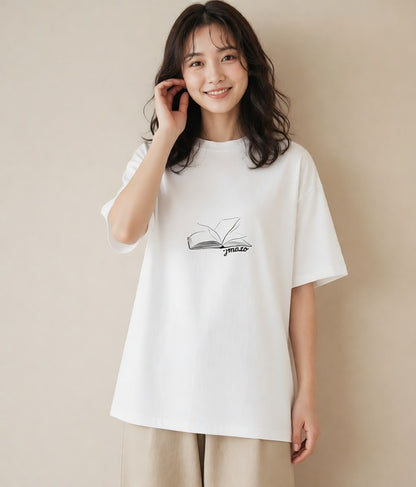 プリントTシャツ レディース 本 読書 ブック イラスト レトロ 敬老の日 ホワイトデー 白T