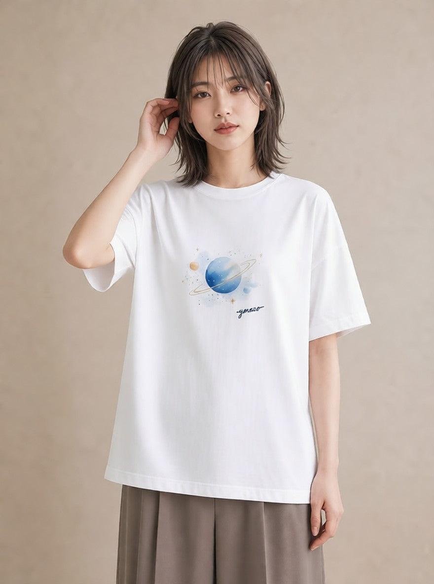 プリントTシャツ レディース 水瓶座 星空 宇宙 イラスト ユニーク ルームウェア ギフト 白T