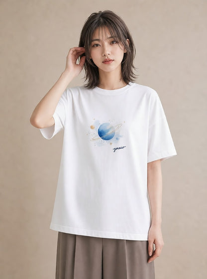 プリントTシャツ レディース 水瓶座 星空 宇宙 イラスト ユニーク ルームウェア ギフト 白T
