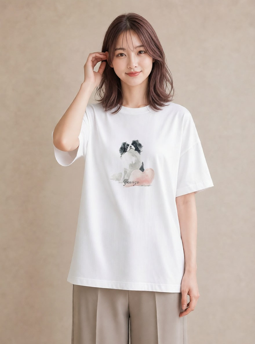 プリントTシャツ レディース 狆 犬 いぬ イラスト モード 友達ギフト 部屋着 白T